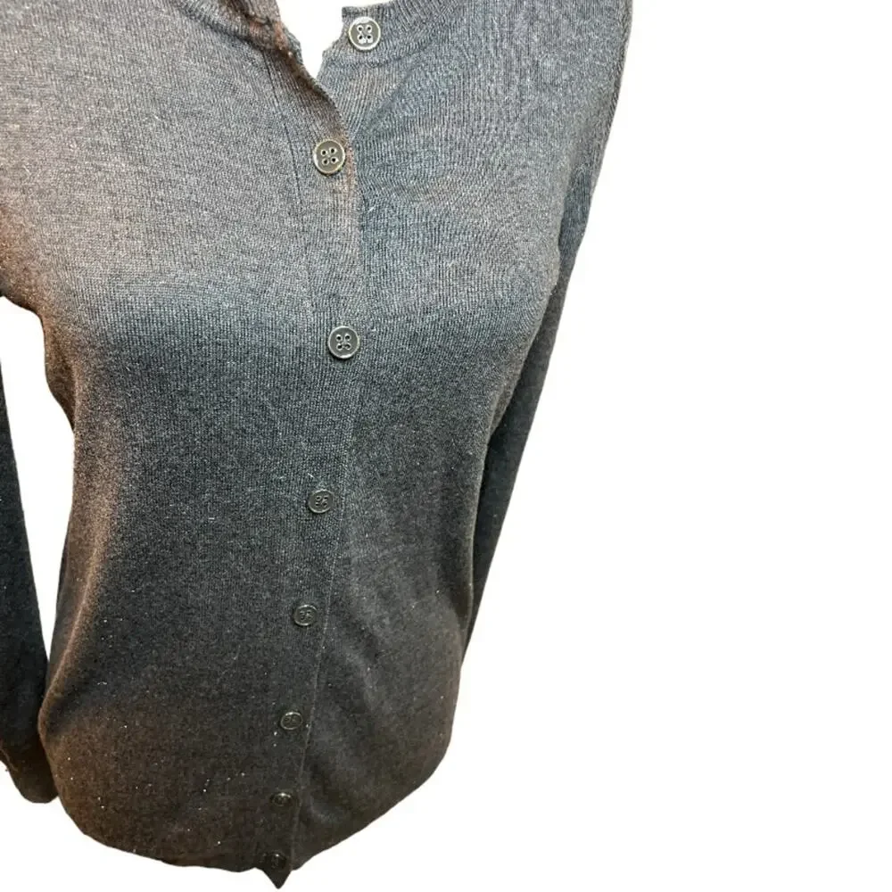 Nicole miller gray cardigan sweater preppy workwear academia size small